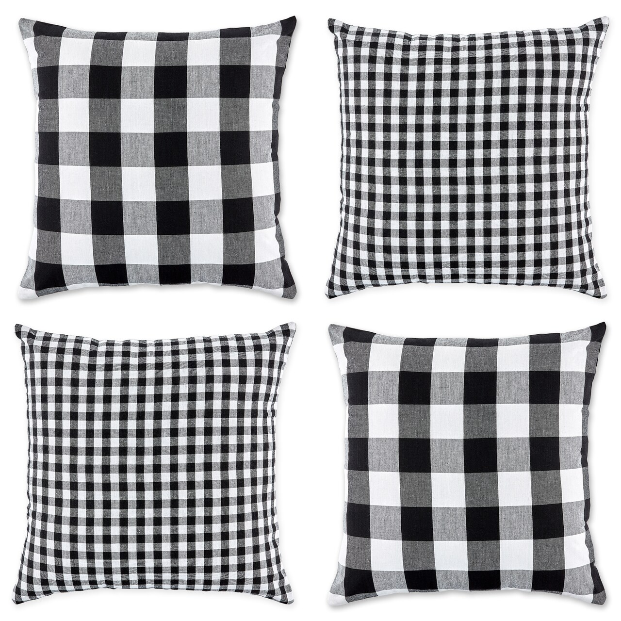 DII Assorted Black/White Gingham/Buffalo Check Pillow Cover 18x18 Set/4